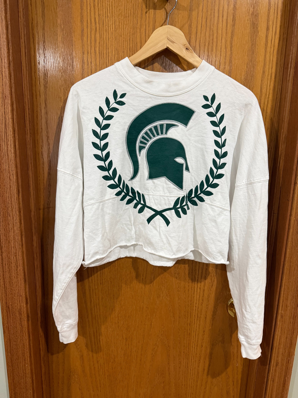 Spirit Jersey Michigan State Crop Sweatshirt White Green XS
